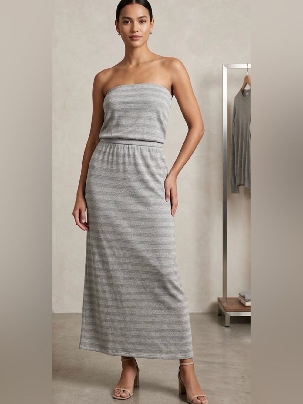 White House Black Market Grey Strapless Knit Maxi Skirt